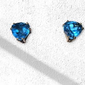 Blue Topaz And Sterling Silver Trillion Cut Post Earrings